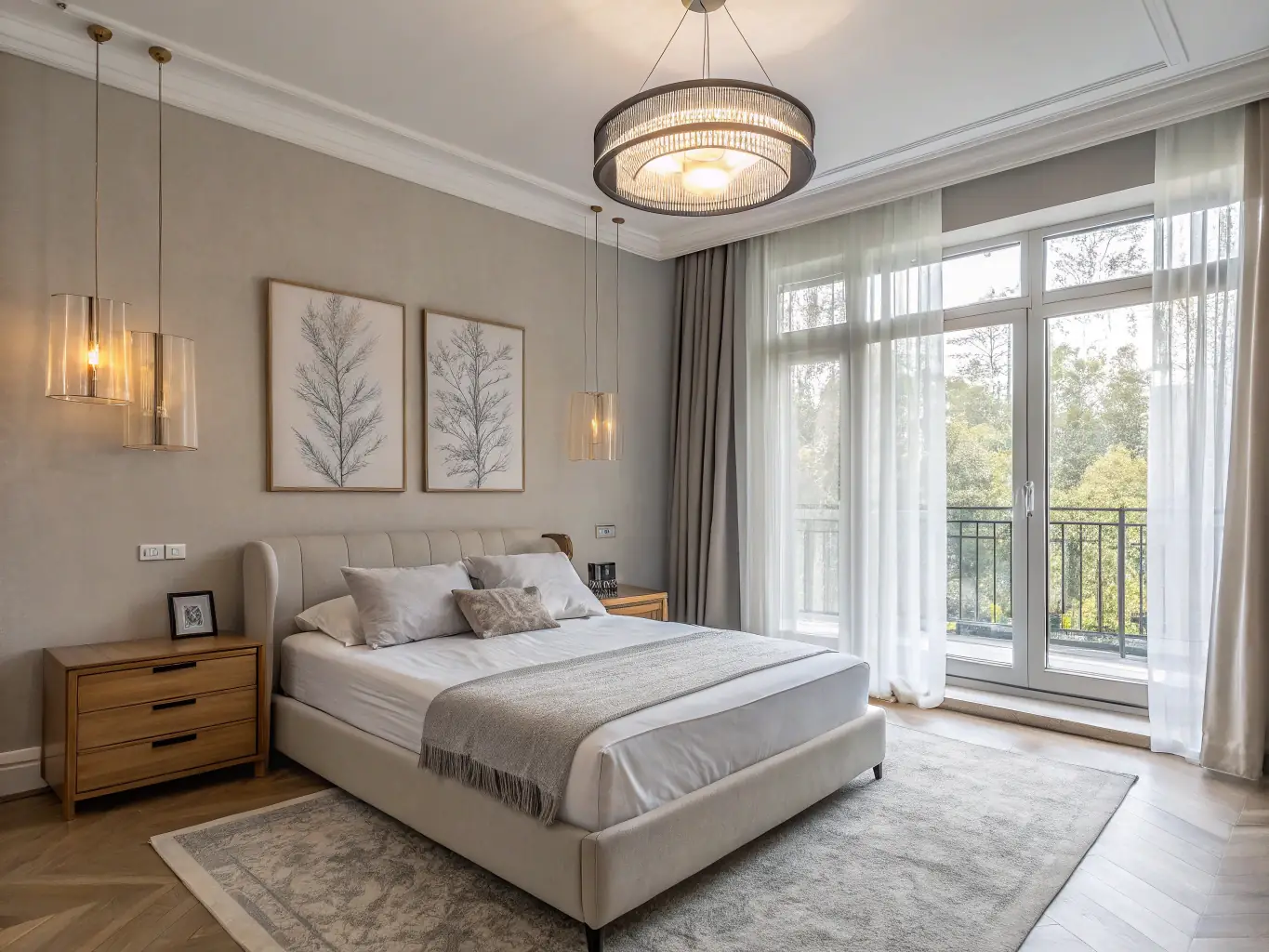 A beautifully styled bedroom with coordinated decor, textiles, and lighting, representing Lake Shore Design's room makeover and styling service.